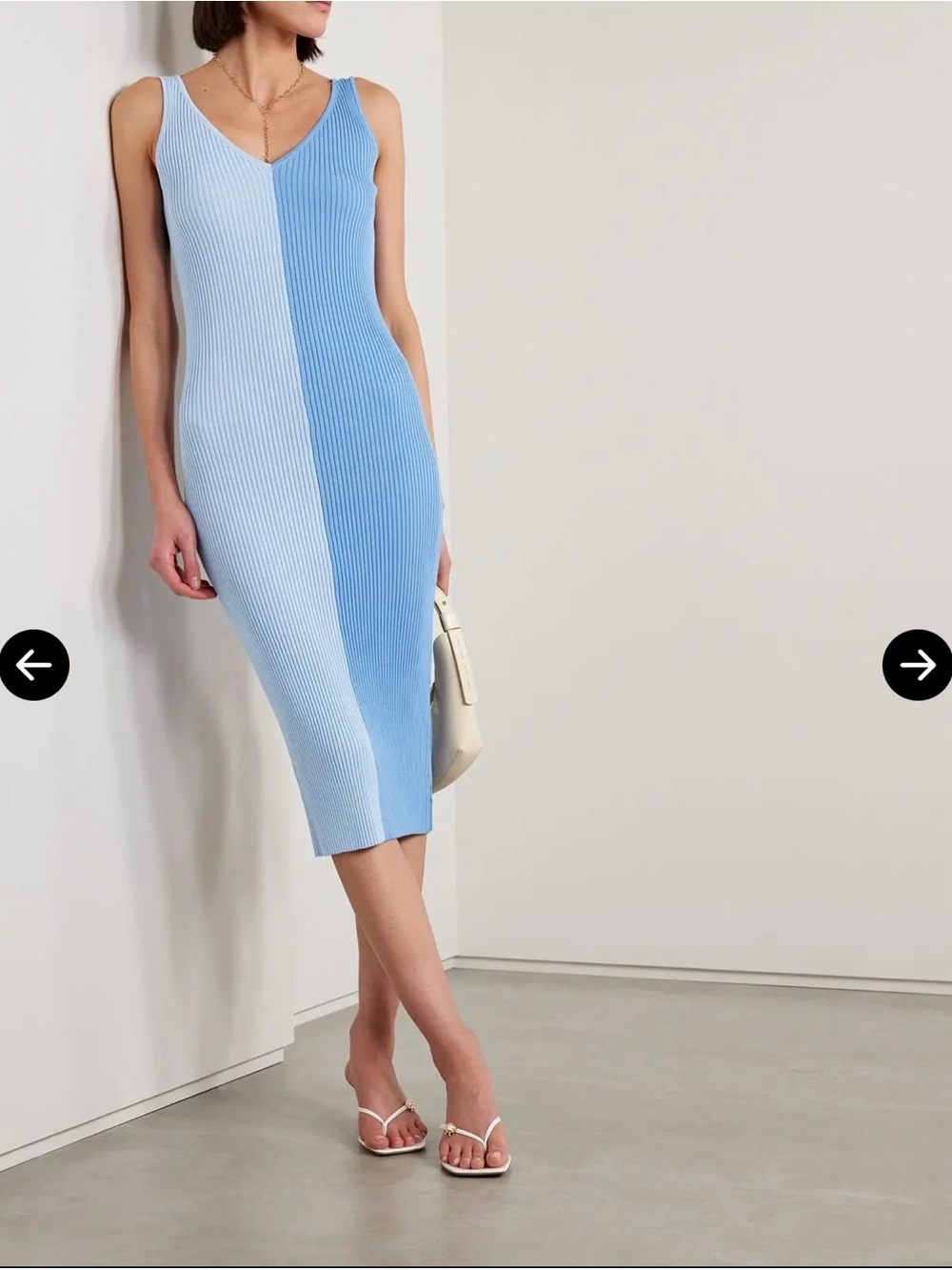 Staud Dana Periwinkle - Two-Tone Light Blue Ribbed V-Neck Midi Dress